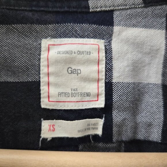 Gap Boyfriend Fit Button up Shirt Womens XS Blue White Plaid Classic Cotton - Picture 5 of 7